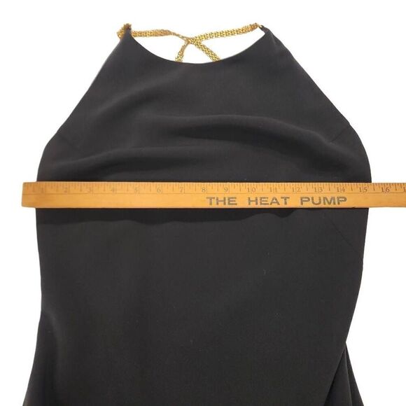 Maggy London Black Slip Dress Open Back with Cross Over Gold Chain/Rhinestone Wo - Picture 8 of 10